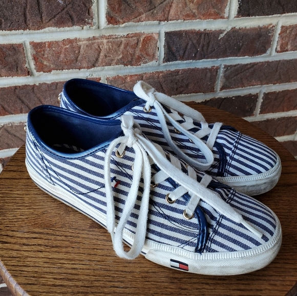 Tommy Hilfiger Blue and White Stripe Sneakers - Picture 1 of 7